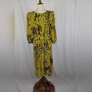 Yellow and Black Midi Dress